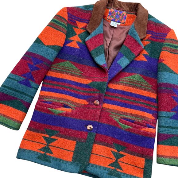 East West Wool Blend Vibrant Aztec Blazer Jacket Sz S - Picture 3 of 10